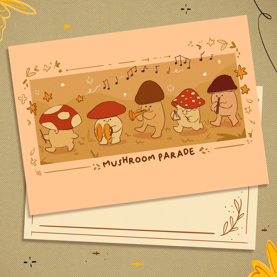Mushroom Parade - Autumn Postcard