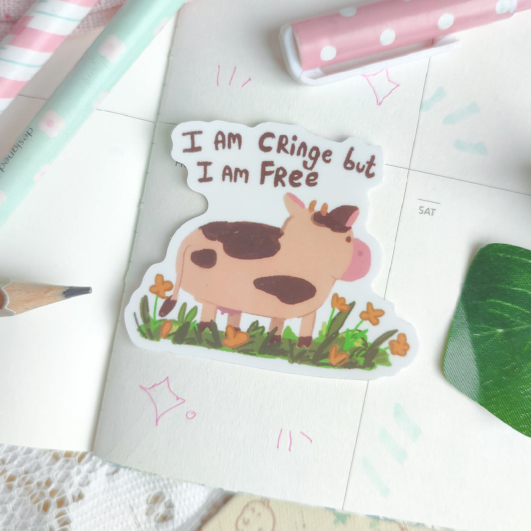Cringe but Free Cow - Clear Sticker
