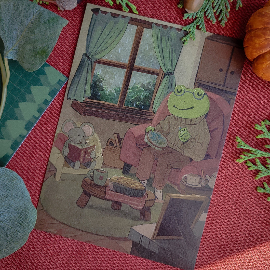 Rainy Days Frog & Mouse - Seasonal Postcard