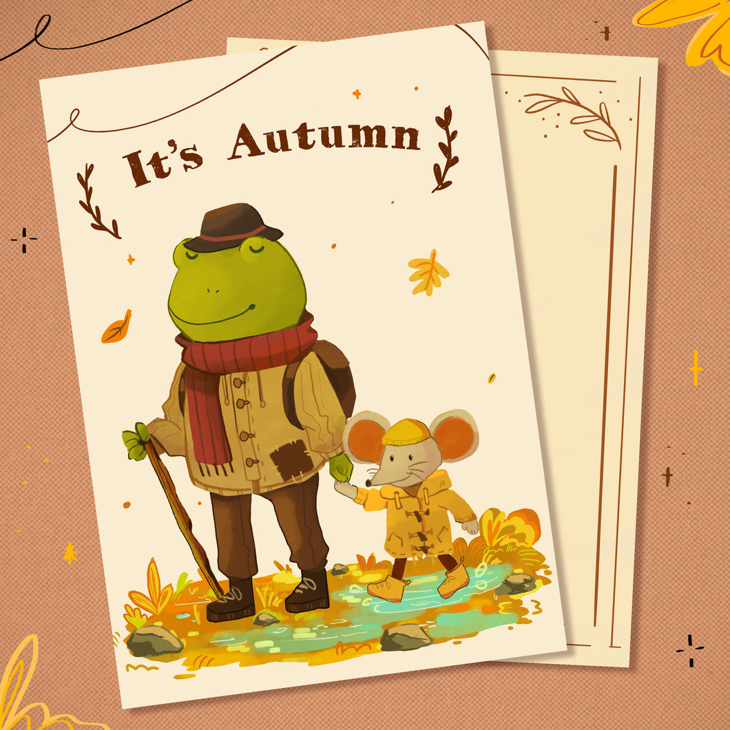Autumn, Frog & Mouse - Postcard