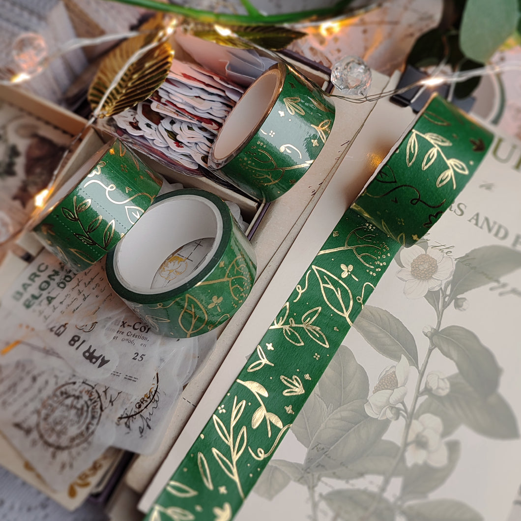 Floral Green - Washi Tape with Gold Foil