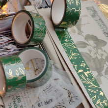 Load image into Gallery viewer, Floral Green - Washi Tape with Gold Foil
